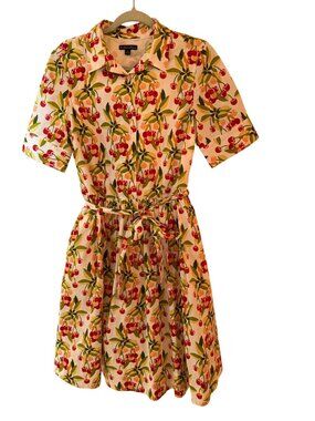 Brooks Brothers Womens A-Line Shirt Dress Size 8 Cherry Print Cotton Sateen
